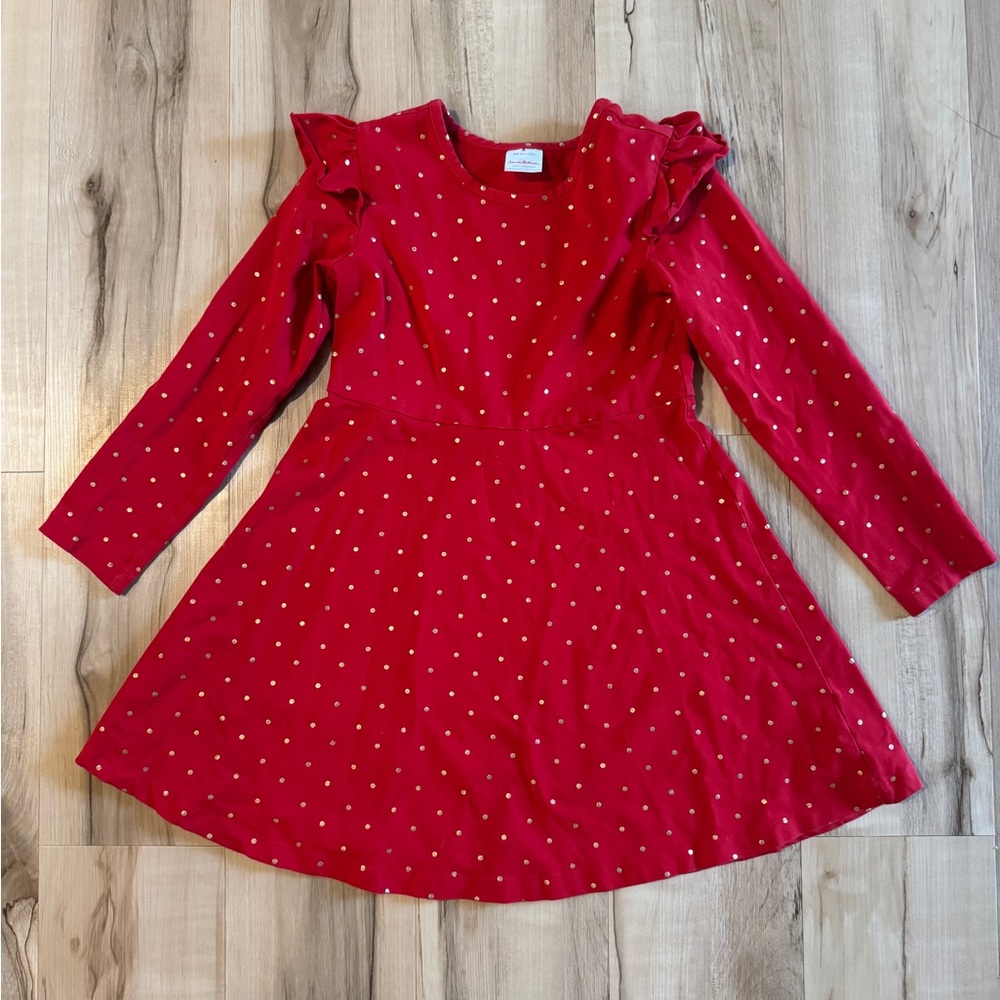 Hanna Andersson Red Christmas Dress with Gold Polka Dots